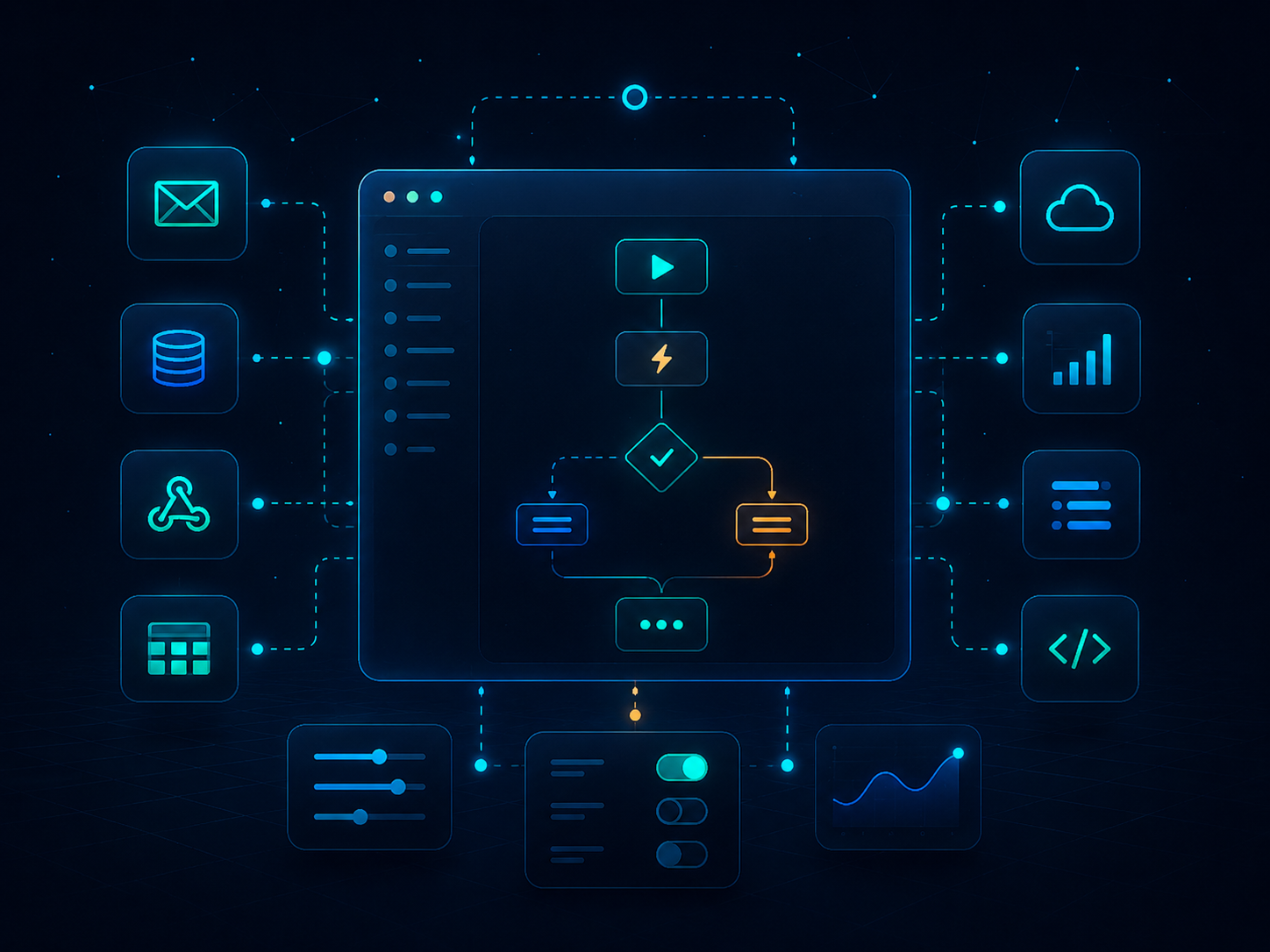 Interface de automação conectando serviços e rotinas
